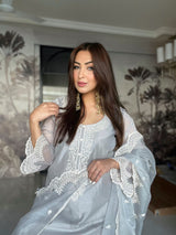 Anmol Bhatia in Silver Grey Chanderi Suit Set