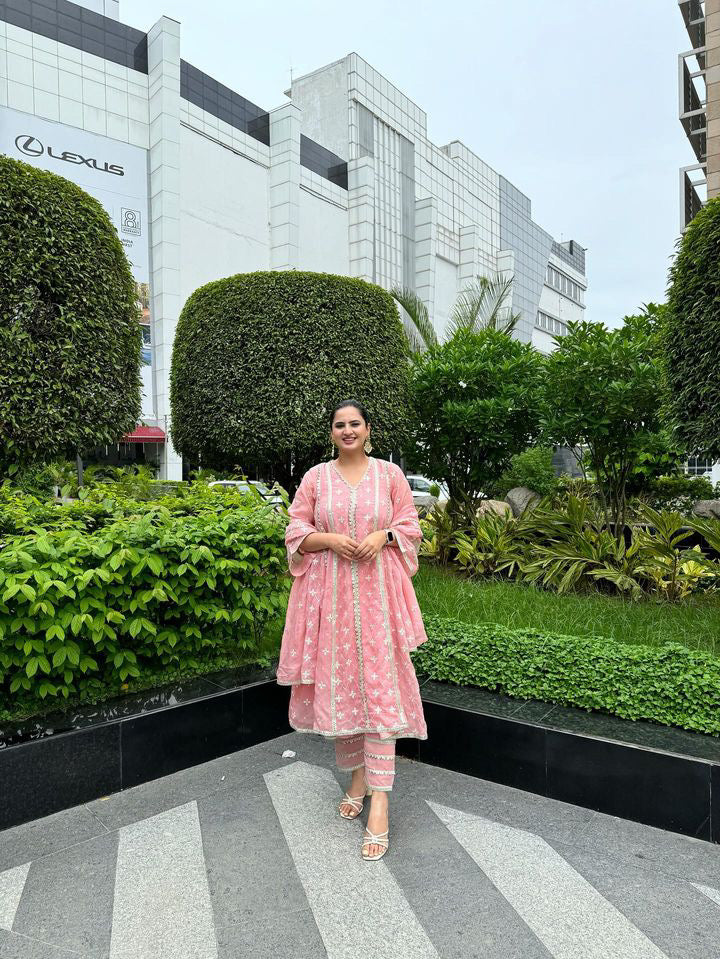 Kritleen Sidhu in Sitara - Pink Organza Anarkali Set.