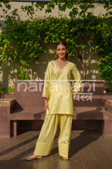 NURI - Yellow Embroidered Cotton Co-ord Set.