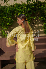 NURI - Yellow Embroidered Cotton Co-ord Set.