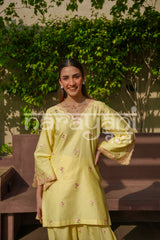 NURI - Yellow Embroidered Cotton Co-ord Set.