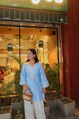 Piyanka Pareek in AURE - Blue Embroidered Co-ord Set