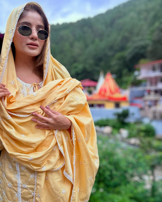 Leena Bhushan (@facestoriesbyleenabhusan) in KIRAN - Yellow Cotton Suit Set