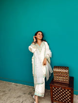 Sania Chadha Banafsha - Ivory White Chanderi Embroidered Suit Set