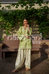 VEYA - Green Embroidered Cotton Co-ord Set.