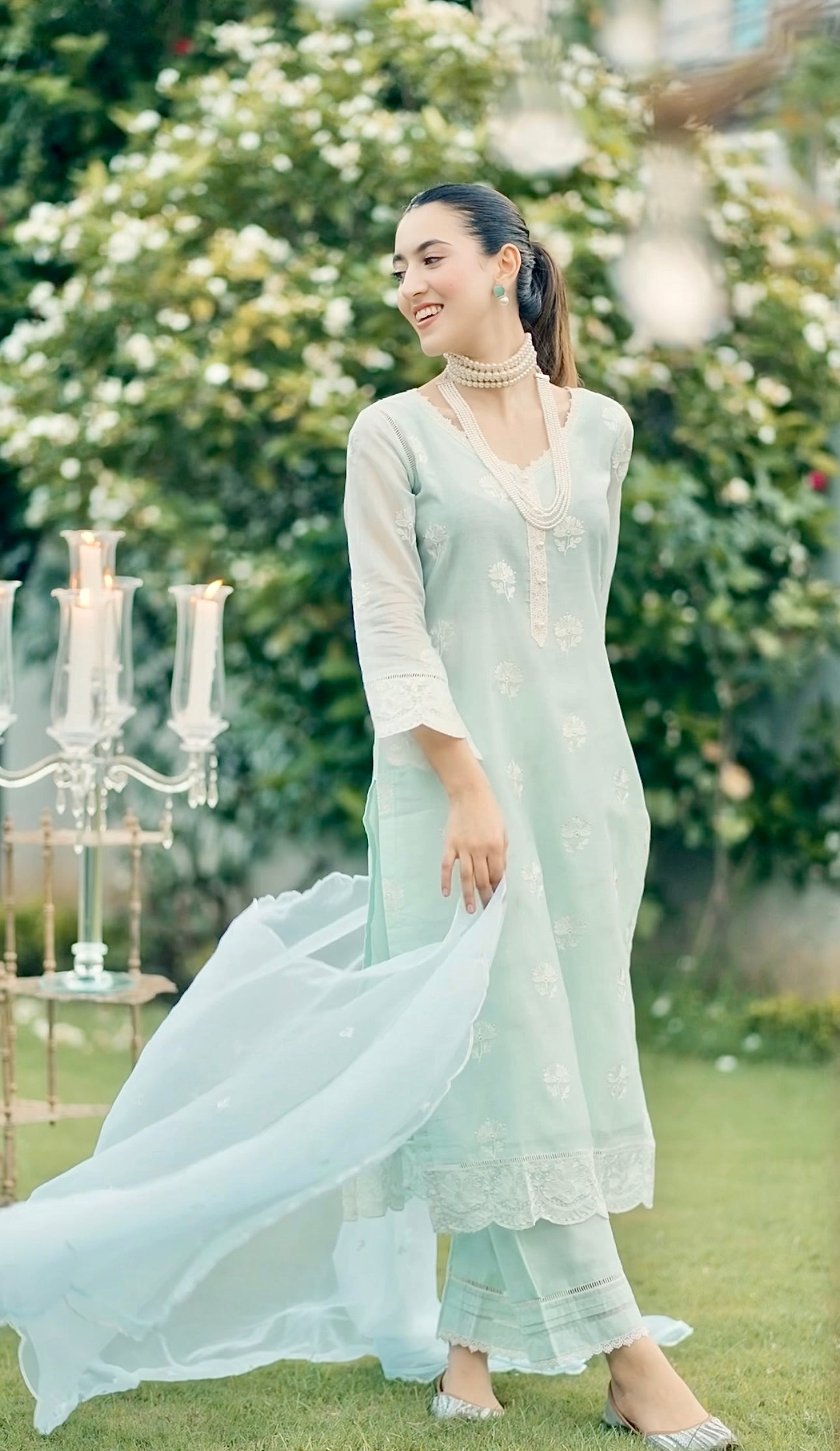 Tanisha Puri in Neelkamal - Mint Green Embroidered Suit Set.