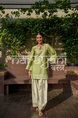 VEYA - Green Embroidered Cotton Co-ord Set.