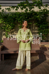 VEYA - Green Embroidered Cotton Co-ord Set.