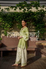 VEYA - Green Embroidered Cotton Co-ord Set.