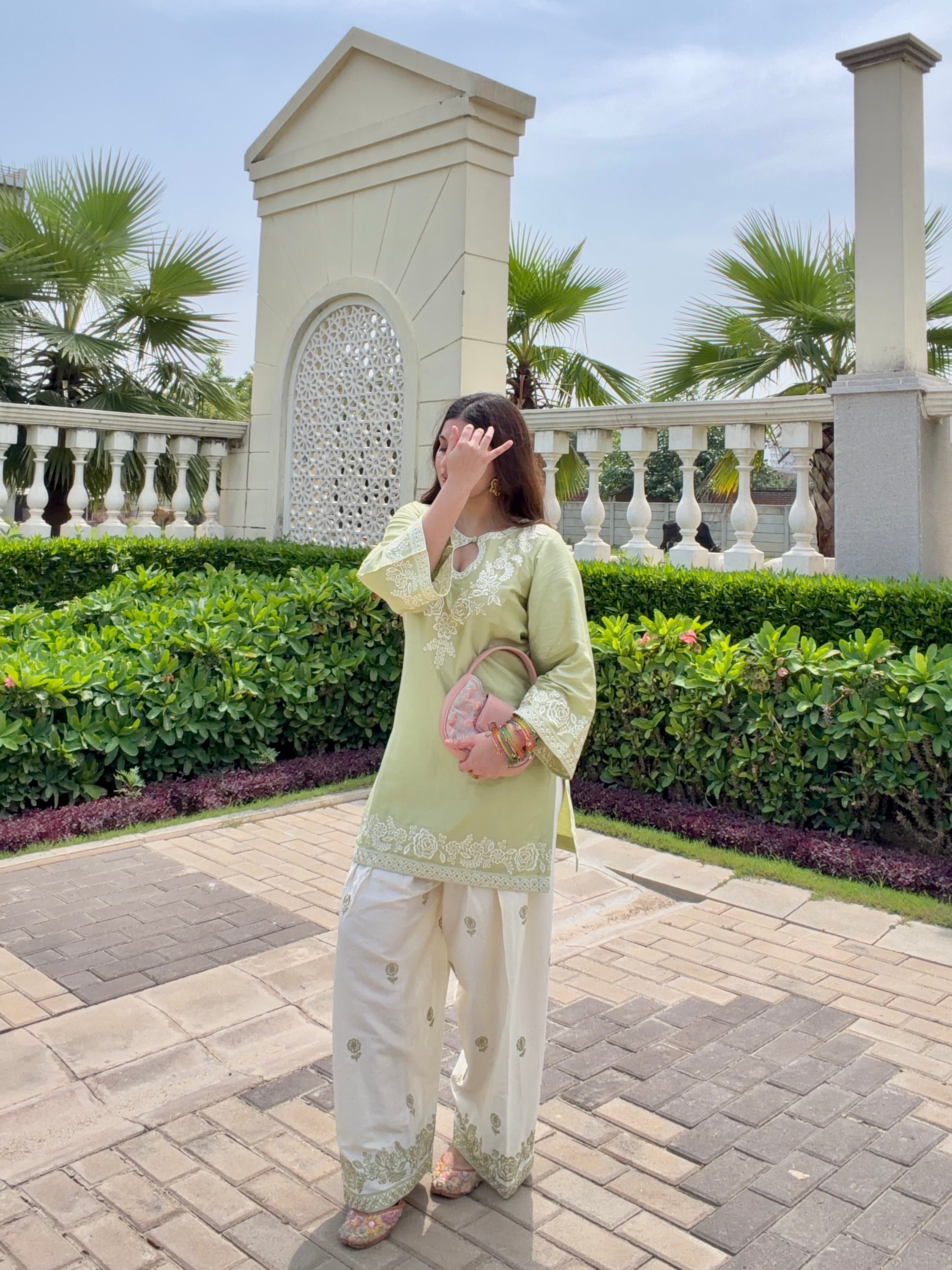 Akshita Rohilla in VEYA - Green Embroidered Cotton Co-ord Set.