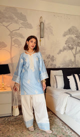 Deepika Sharma Baweja in AURE - Blue Embroidered Co-ord Set