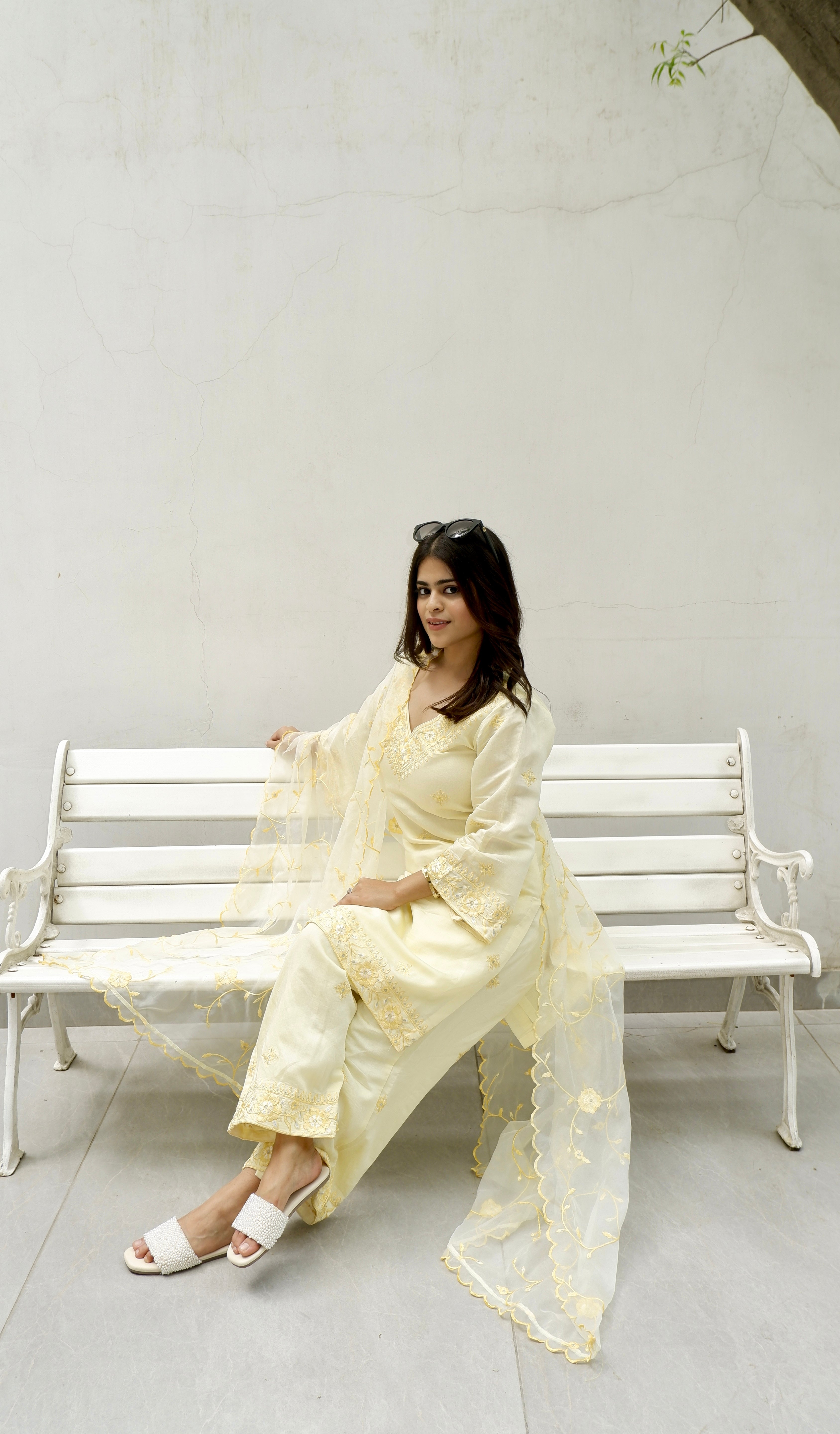 Shivangi Kholi in TRISHNA - Lime Yellow Chanderi Suit Set
