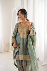 Arti Chauhan in ZIA - Sage Blue Tissue-Organza Anarkali Set.