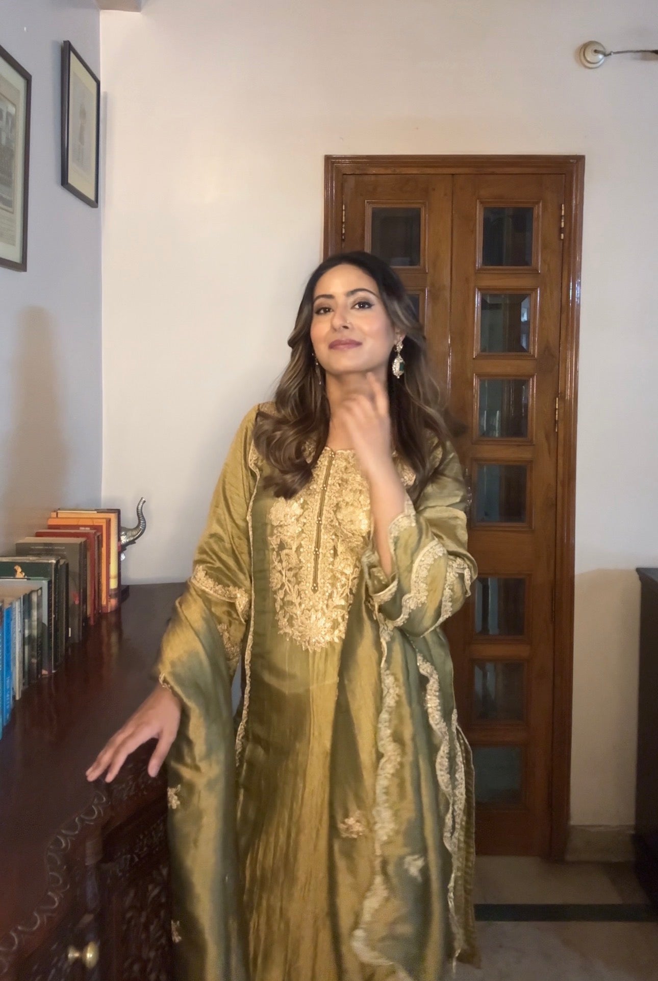 Shivangini Singh Rathore in ZOYA - Olive green Tissue-Organza Suit Set