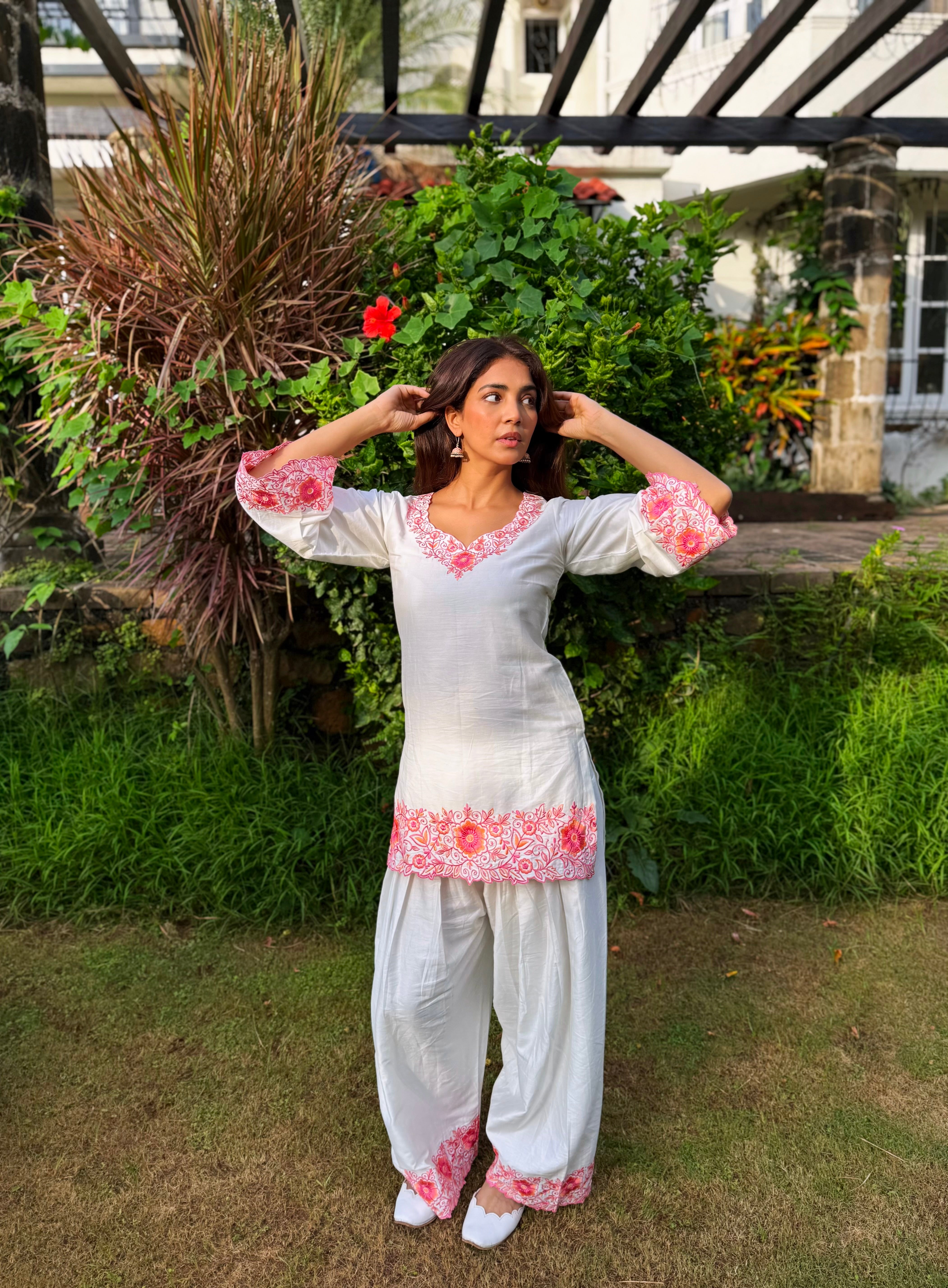 Yogita Bihani in SCARLET -  White Embroidered Co-ord Set