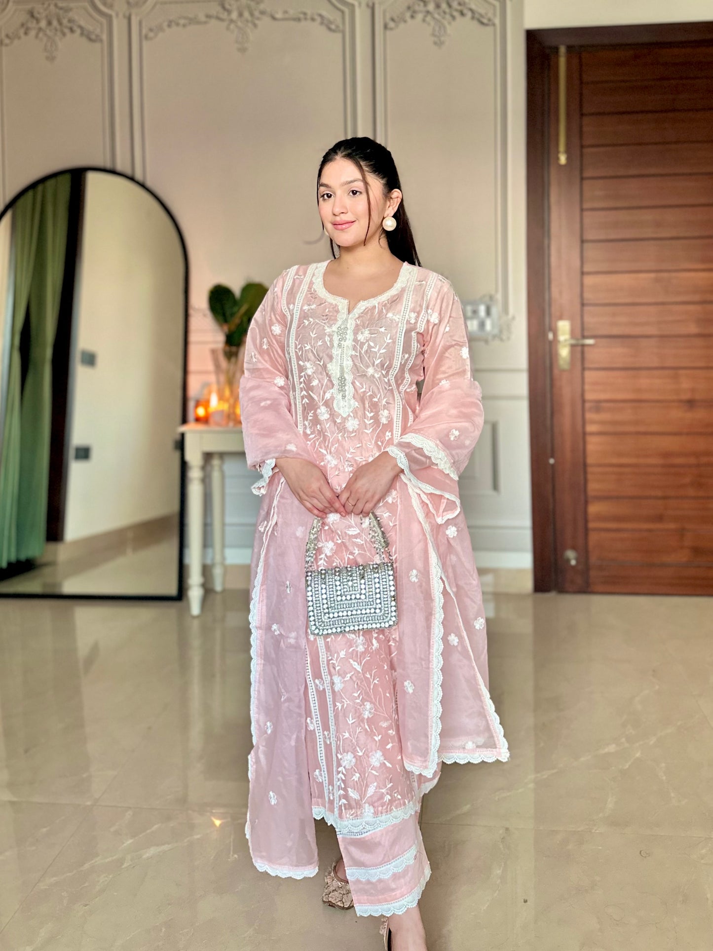 Akshita Rohilla in Gulbagh - Peach Embroidered Suit Set.