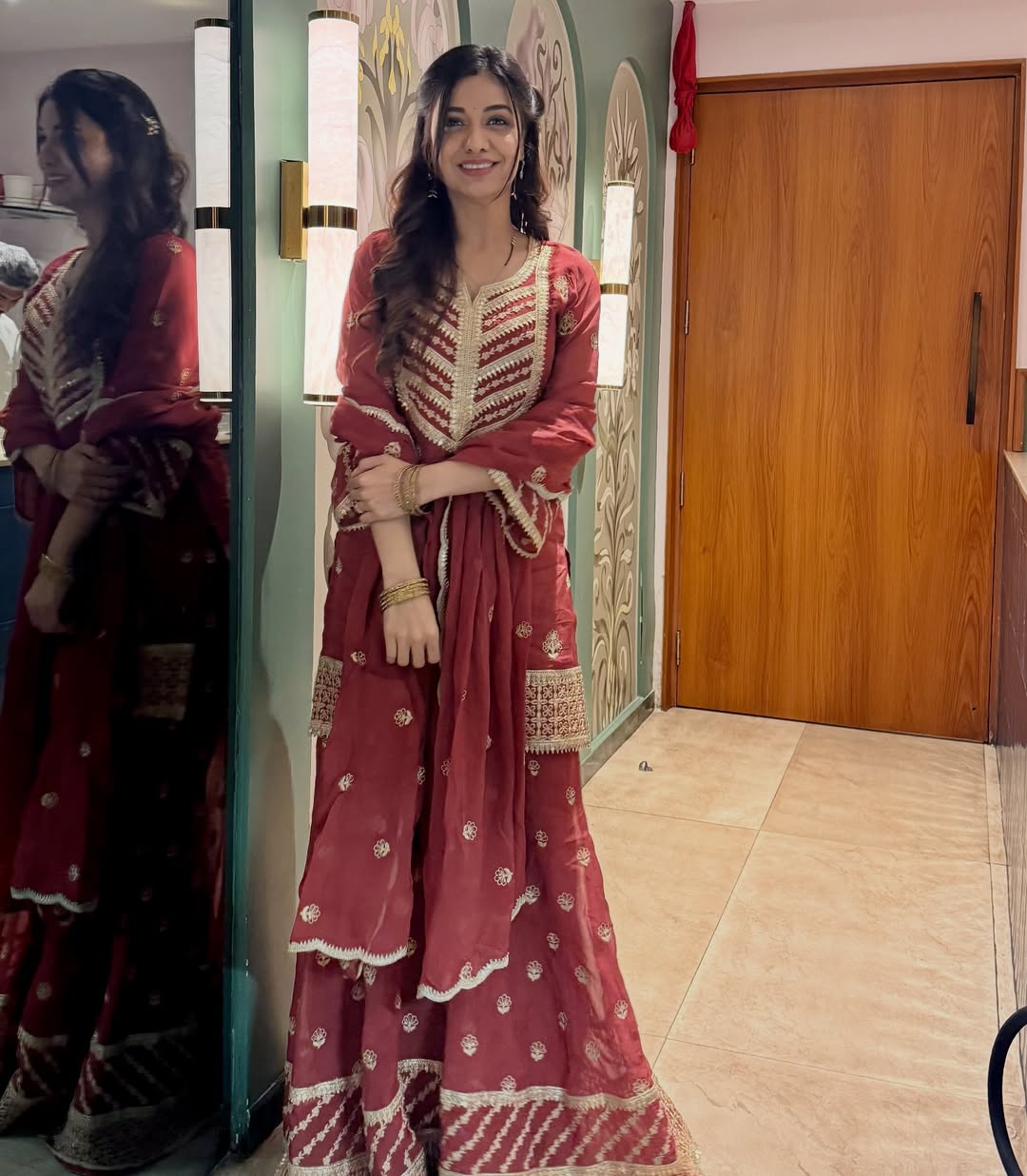 Divya Agarwal in SIYAH - Rust Organza Sharara Set
