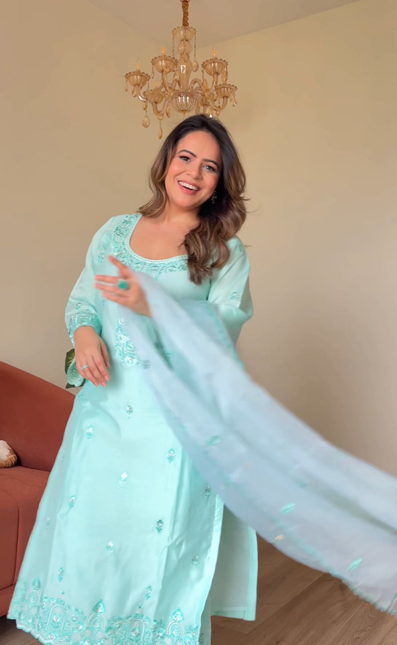 POOJA (@thefashionchauvinst) in ROSHINI - Sea Green Chanderi Suit Set