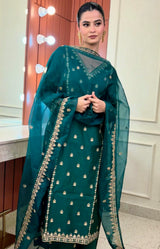 Shanice Gaynor Gul-o-rang - Green Chanderi Embroidered Suit Set