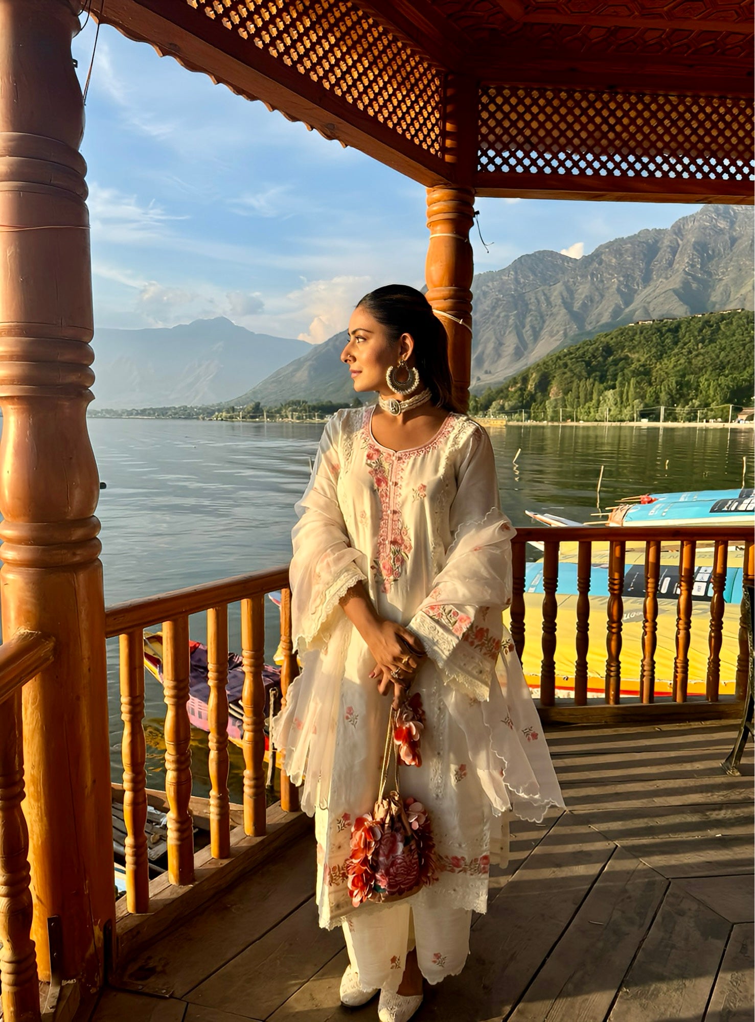 Shivangini Singh Rathore in Nalini - Ivory White Chanderi Embroidered Suit Set.