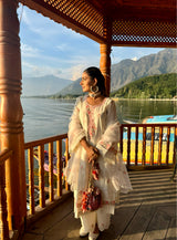Shivangini Singh Rathore in Nalini - Ivory White Chanderi Embroidered Suit Set.