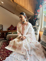 Shivangini Singh Rathore in Nalini - Ivory White Chanderi Embroidered Suit Set.