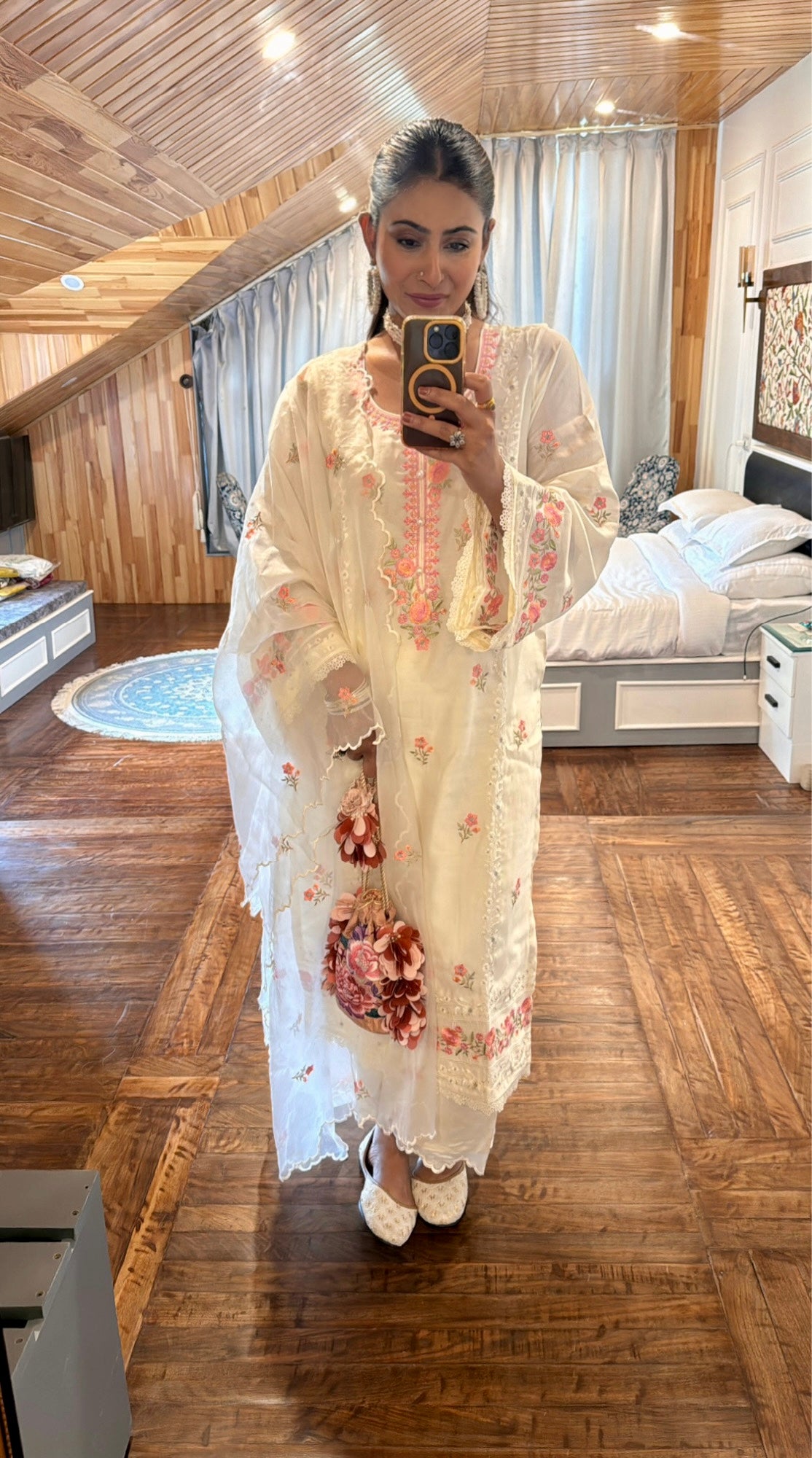Shivangini Singh Rathore in Nalini - Ivory White Chanderi Embroidered Suit Set.