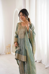 Arti Chauhan in ZIA - Sage Blue Tissue-Organza Anarkali Set.
