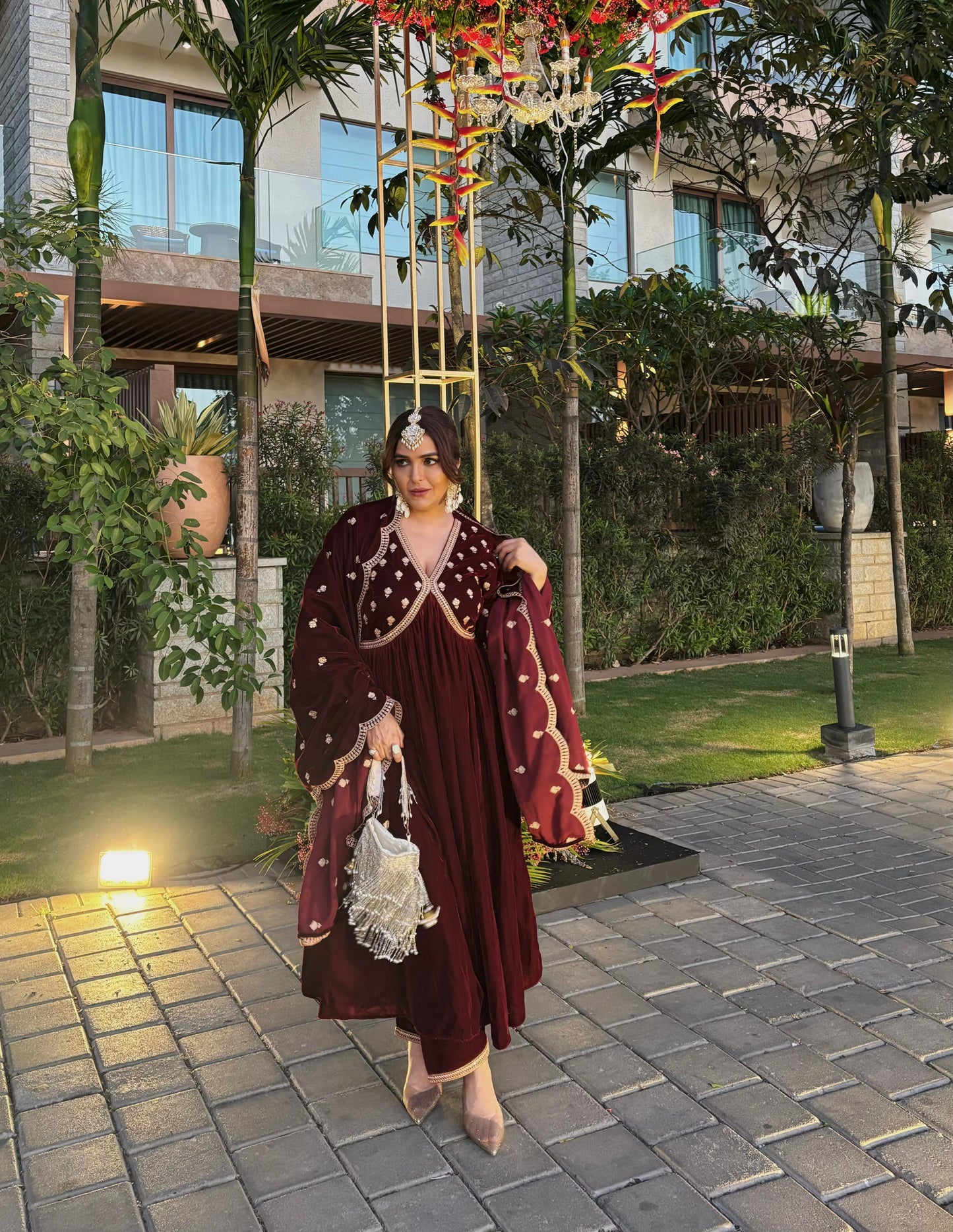 Sonam C Chhabra in ANTARA - Velvet Maroon Anarkali Set