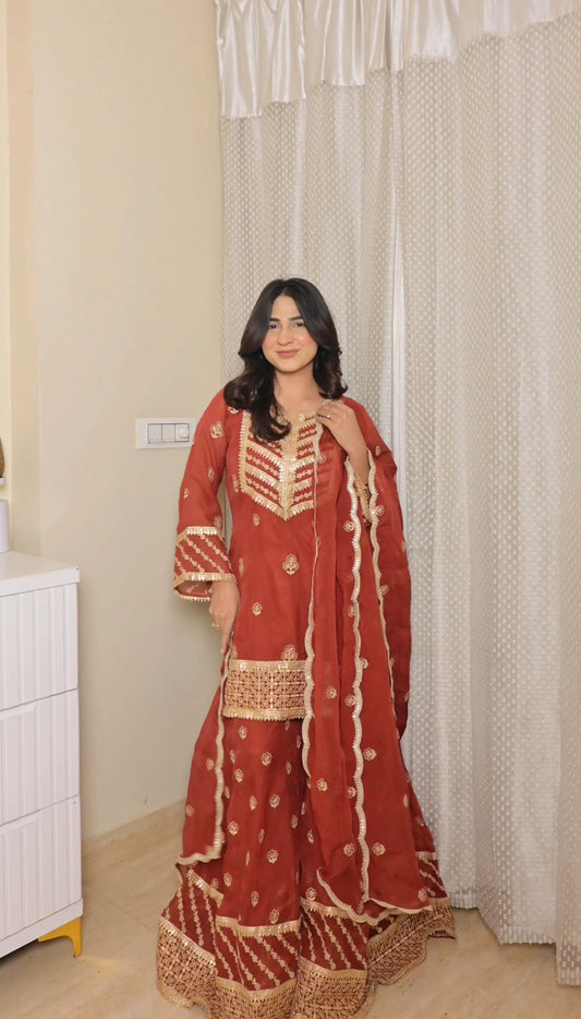 Shivani Kapoor in SIYAH - Rust Organza Sharara Set