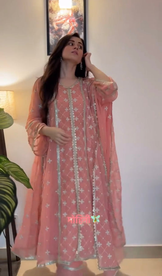 Dr. Gunjan Kunwar in Sitara - Pink Organza Anarkali Set.