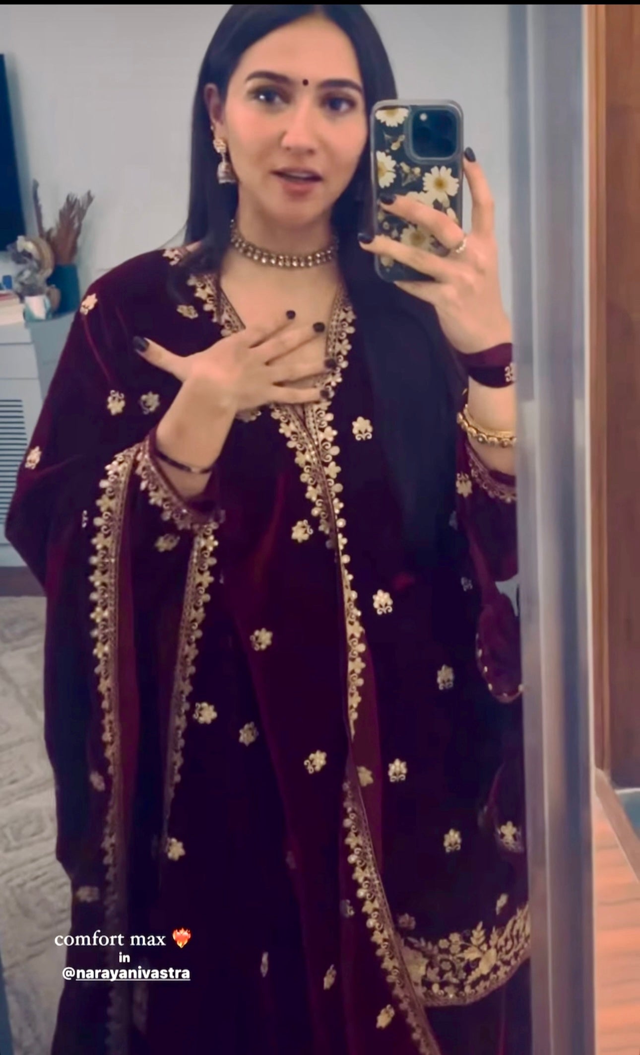 Sahiba Bali in DHUN - Velvet Maroon Sharara Set