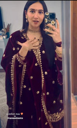 Sahiba Bali in DHUN - Velvet Maroon Sharara Set