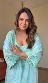 POOJA (@thefashionchauvinst) in ROSHINI - Sea Green Chanderi Suit Set