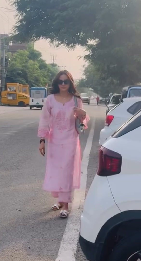 Jasmin Bhasin in KIARA - Pink Chanderi Suit Set