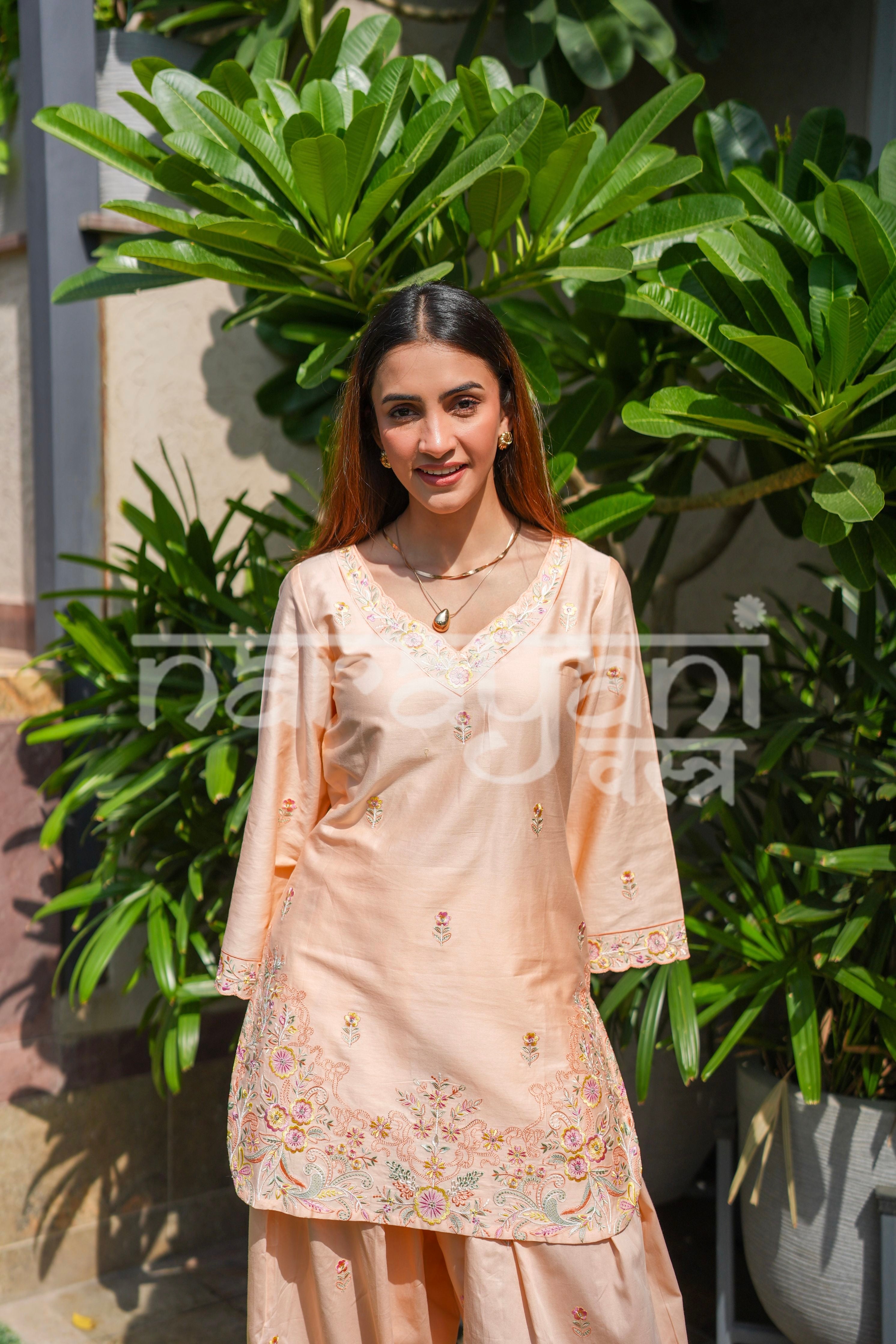 LYRA - Peach Embroidered Cotton Co-ord Set