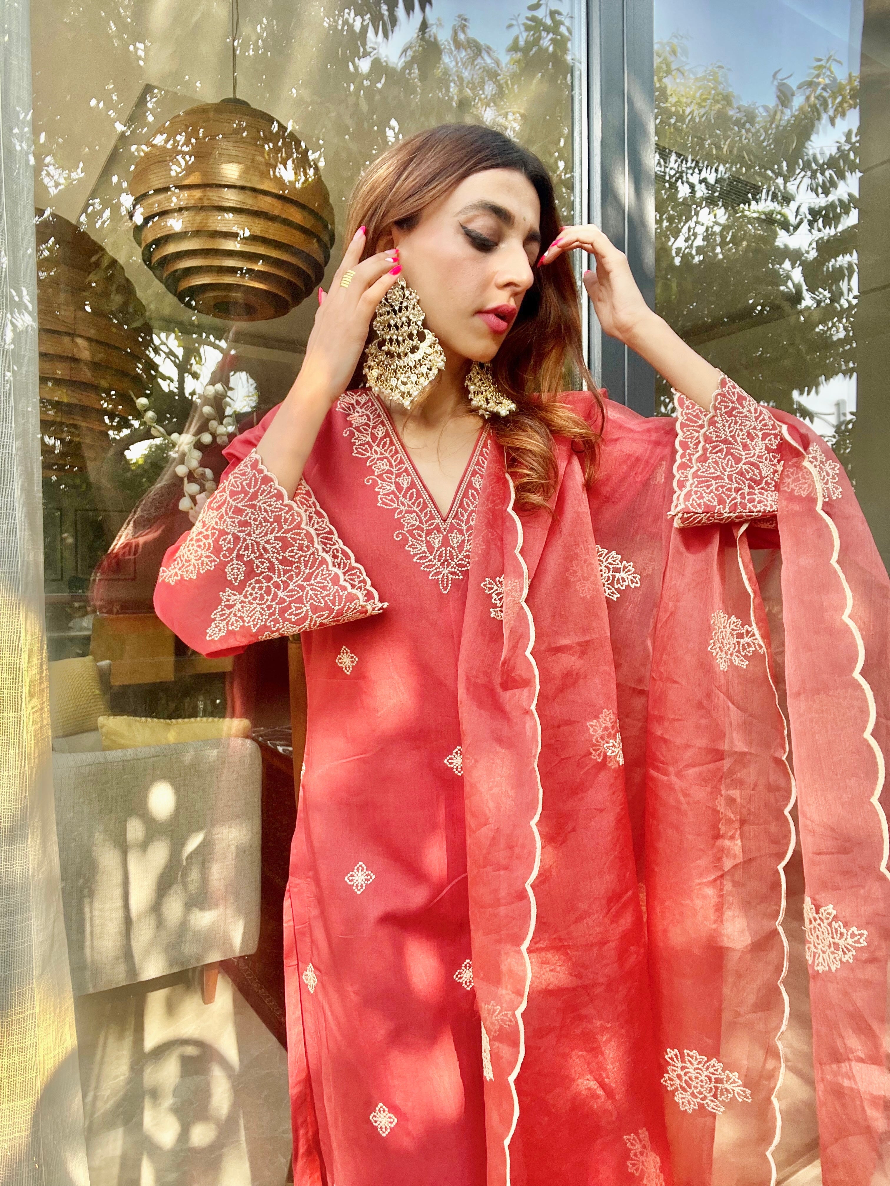 Buy online Red Chanderi Dress Material With Dupatta from Suits & Dress  material for Women by Desi Look for ₹1549 at 0% off | 2024 Limeroad.com