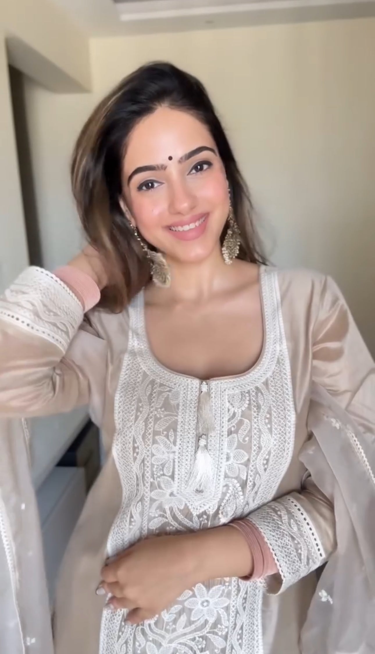 Amita Singh in Hazel Beige Chanderi Suit Set