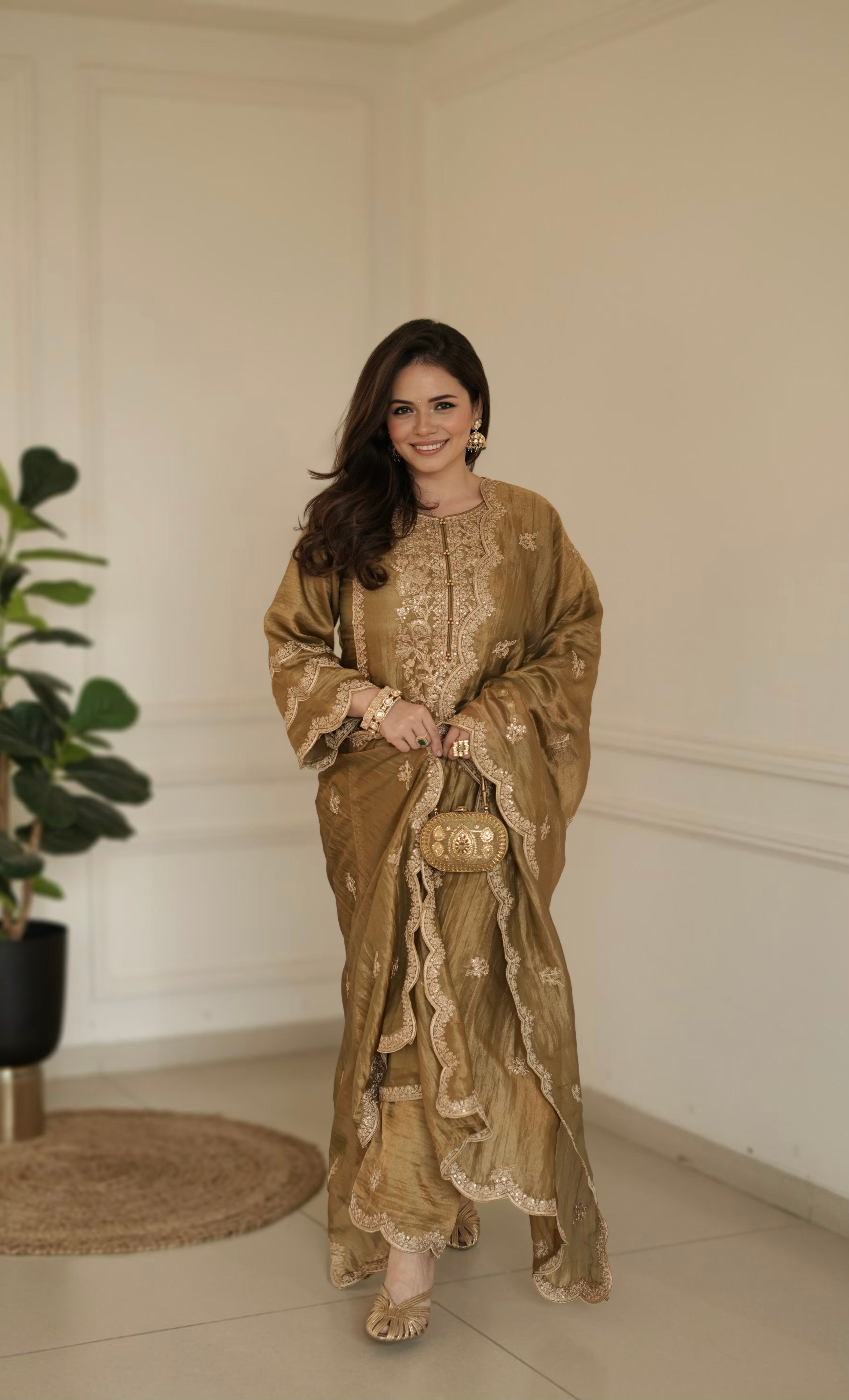 Heena Somani in ZOYA - Olive green Tissue-Organza Suit Set