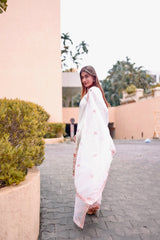 Pavitra Punia in Gul-Khera - Ivory White Chanderi Embroidered Suit Set.