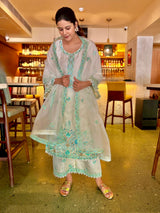 Salonie Patel in Asoniya - Ivory White Chanderi Embroidered Suit Set.