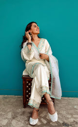 Sania Chadha Banafsha - Ivory White Chanderi Embroidered Suit Set