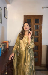 Shivangini Singh Rathore in ZOYA - Olive green Tissue-Organza Suit Set