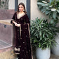 Shreya Lakhani in SWARA - Velvet Brown Straight Suit Set.