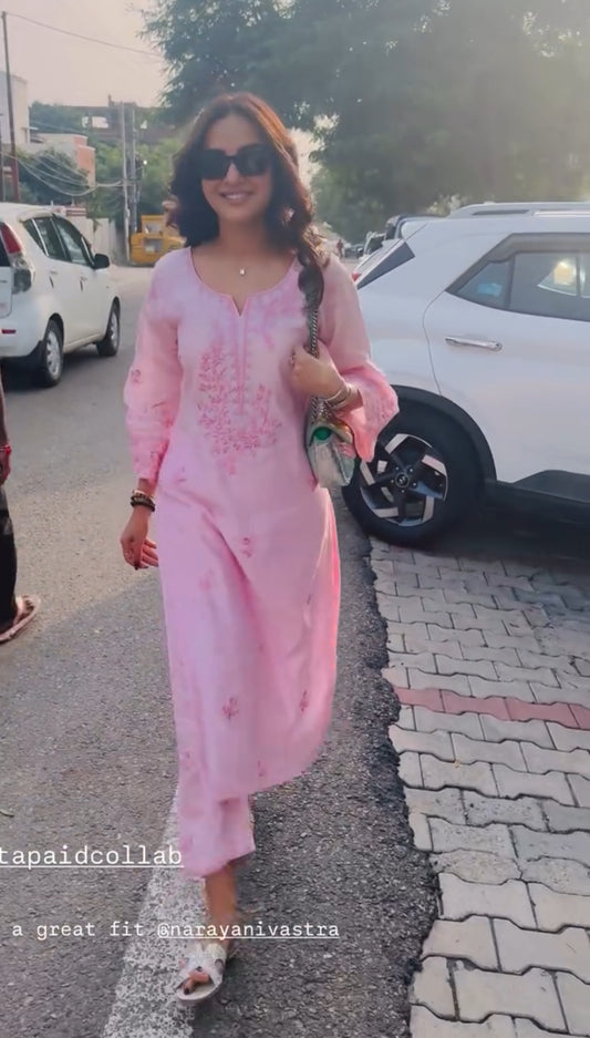 Jasmin Bhasin in KIARA - Pink Chanderi Suit Set