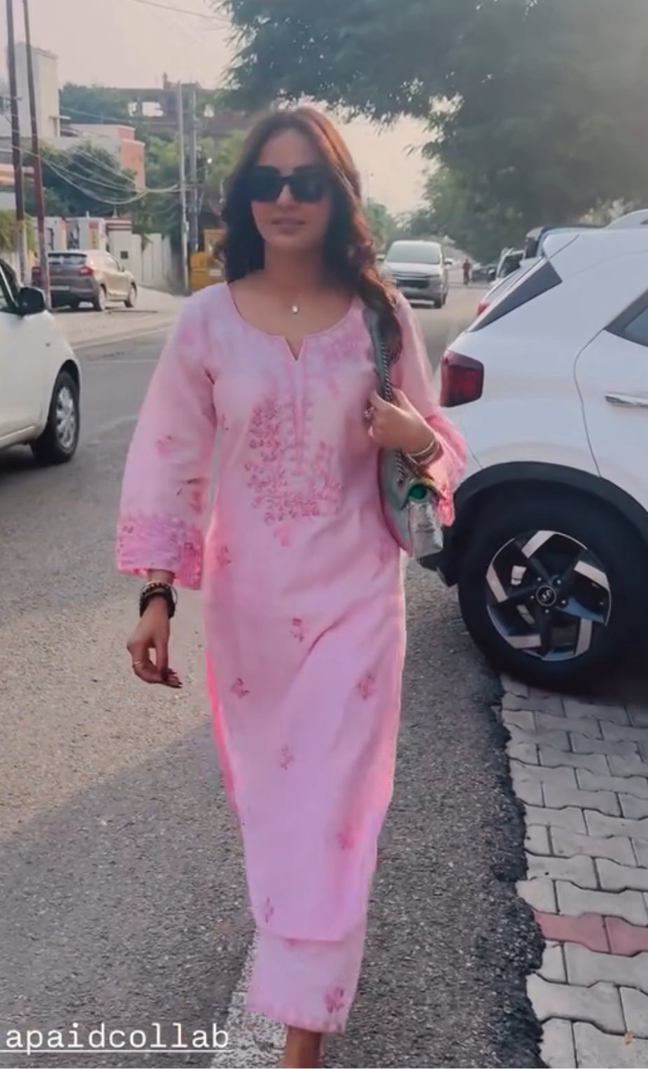 Jasmin Bhasin in KIARA - Pink Chanderi Suit Set