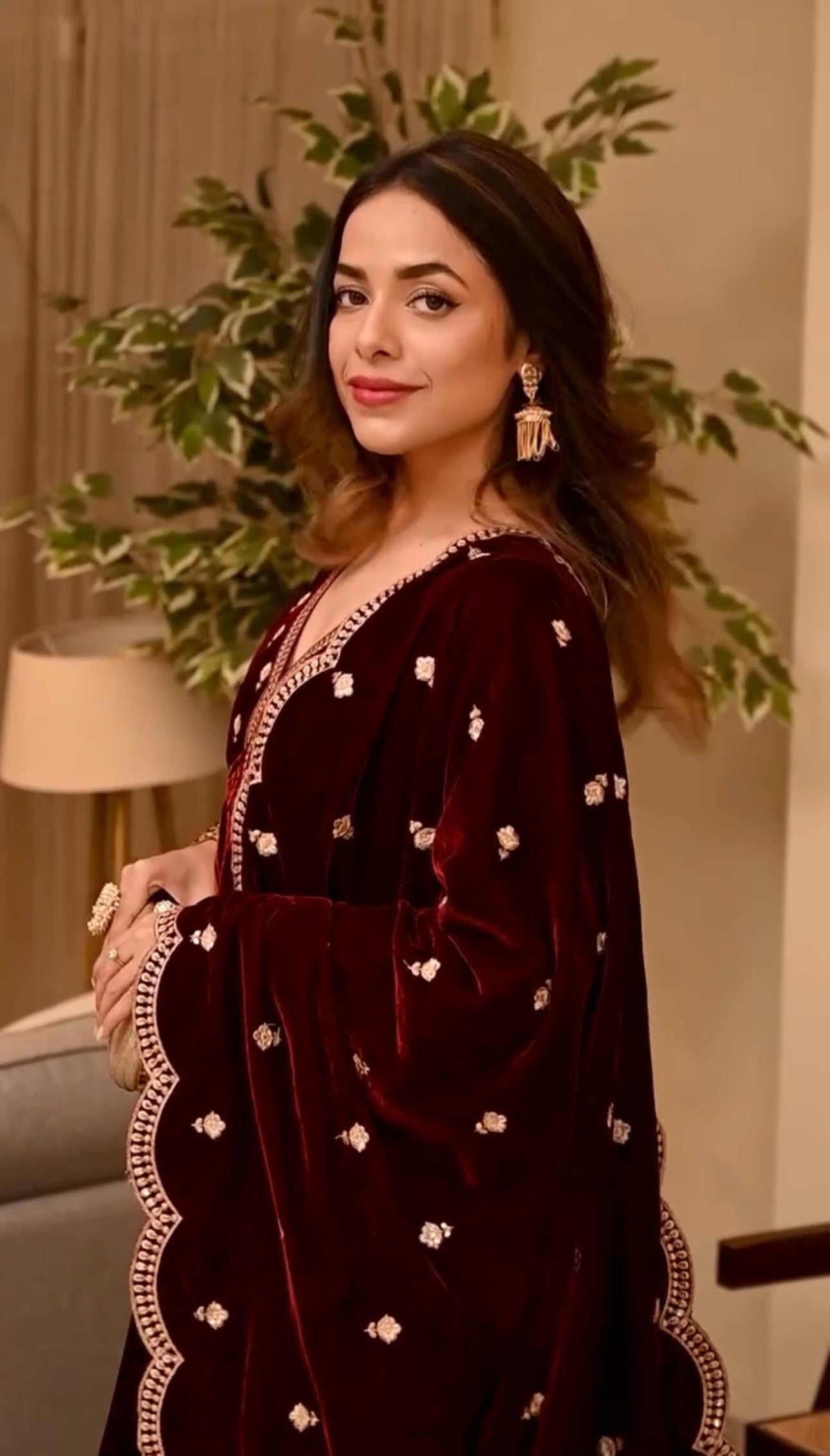 Aswathi Balakrishnan in ANTARA - Velvet Maroon Anarkali Set