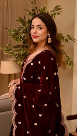 Aswathi Balakrishnan in ANTARA - Velvet Maroon Anarkali Set