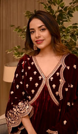 Aswathi Balakrishnan in ANTARA - Velvet Maroon Anarkali Set