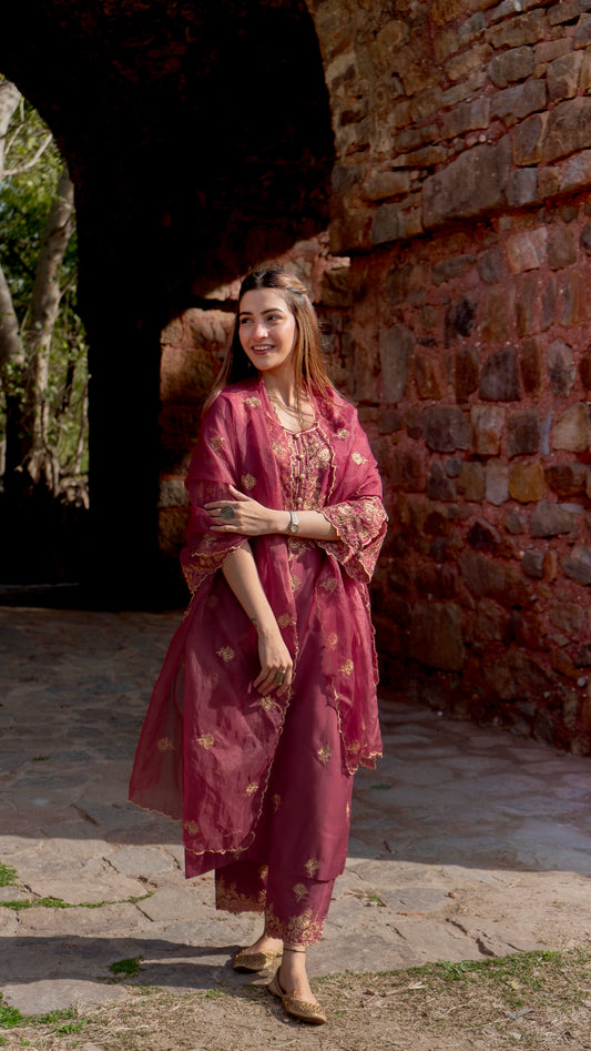 Shreya Lakhani in ZIVA - Burgundy Chanderi Suit Set